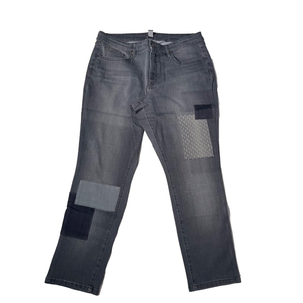 Martha Stewart Jeans Women's 16P Gray Patchwork Textured Denim Skinny Casual NEW